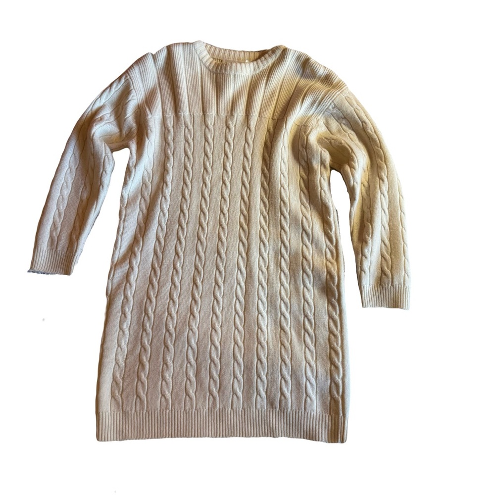 Women's Vintage Andrea Jovine Wool Cableknit Sweater‎ Dress, Ivory, Size L